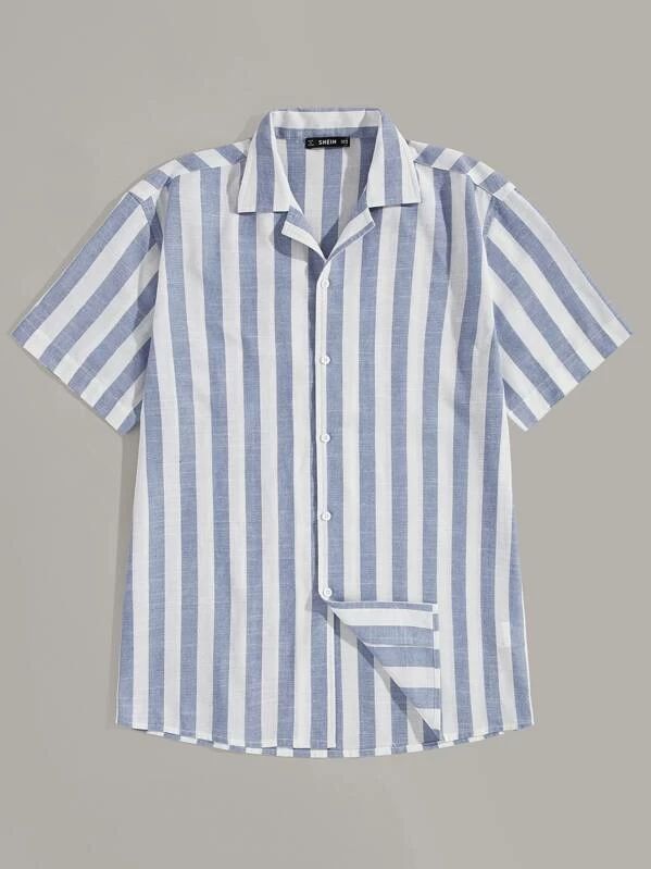 Manfinity Men Button Up Notched Striped Shirt
